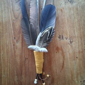 veren waaier oker en hout 38 cm