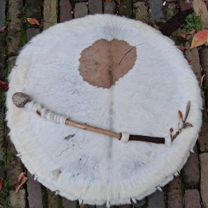 Spanbare sjamanen drum Witte koe met licht bruine vlek