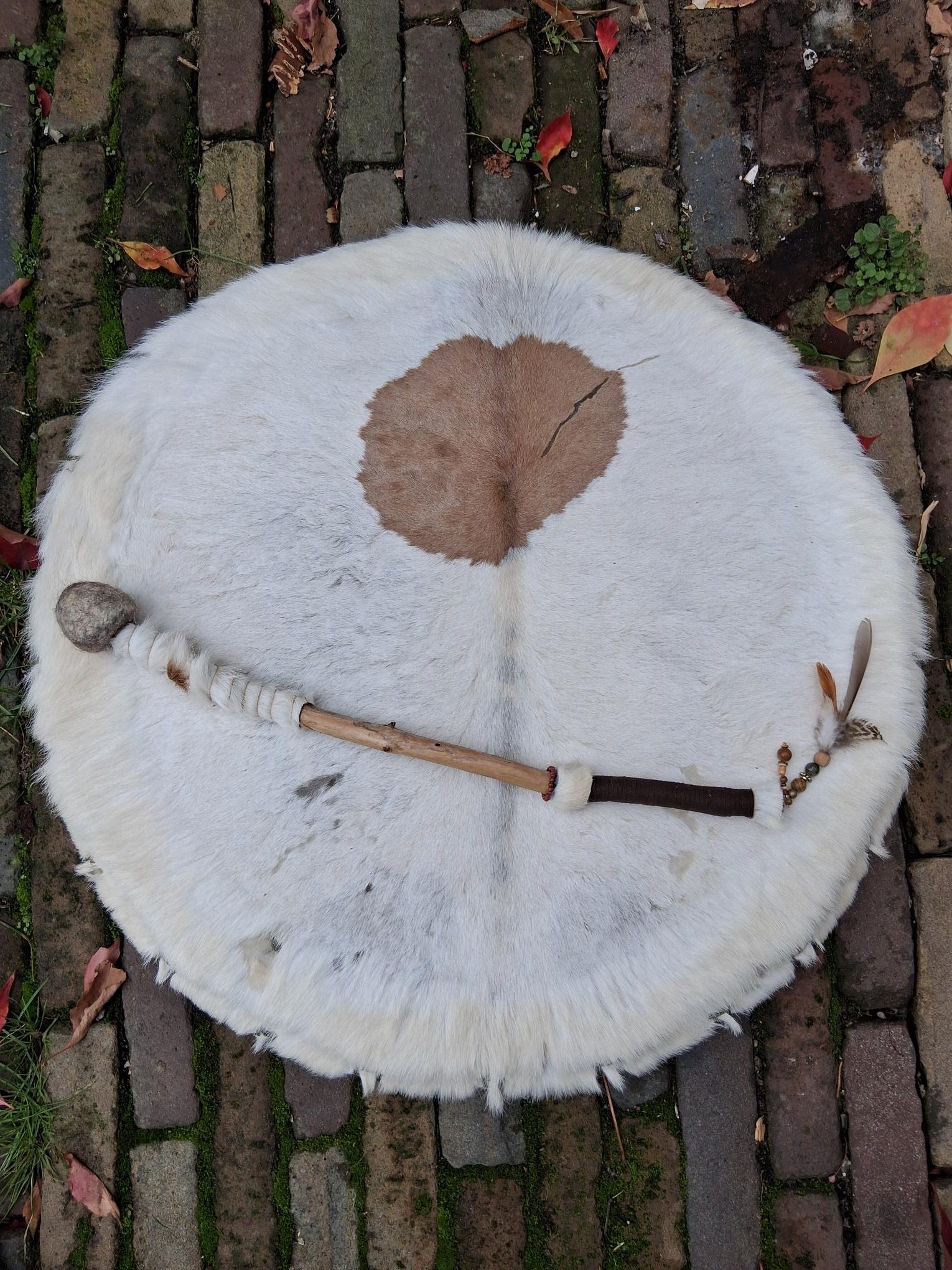 Spanbare sjamanen drum Witte koe met licht bruine vlek